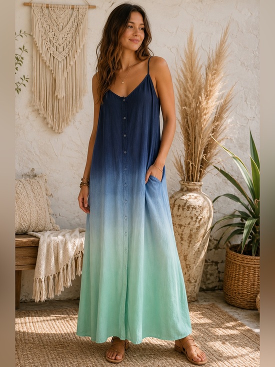 Raviya Dresses & Skirts - Raviya Ombré Button Front Halter Style Maxi Dress EUC Small